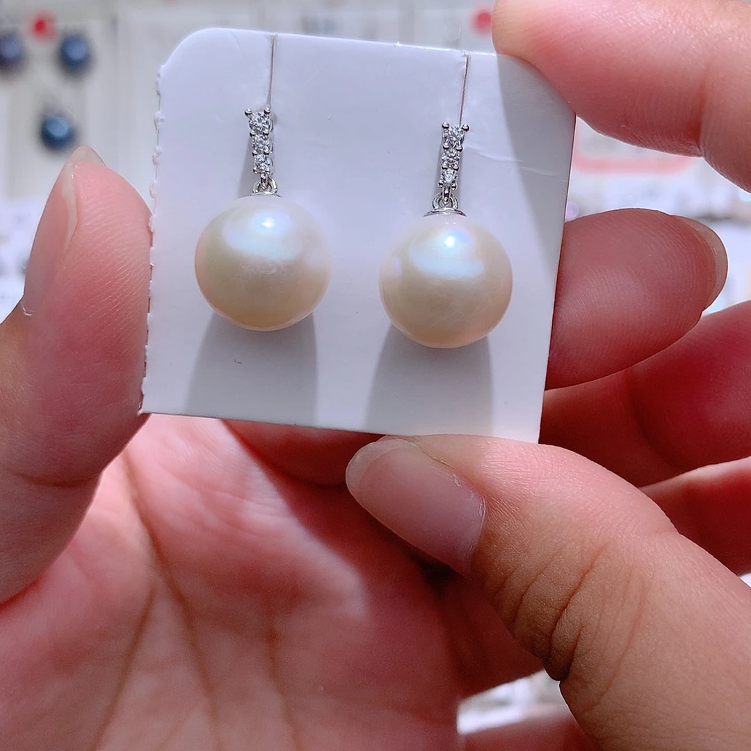 淡水珍珠银S925镶嵌耳饰CC12mm