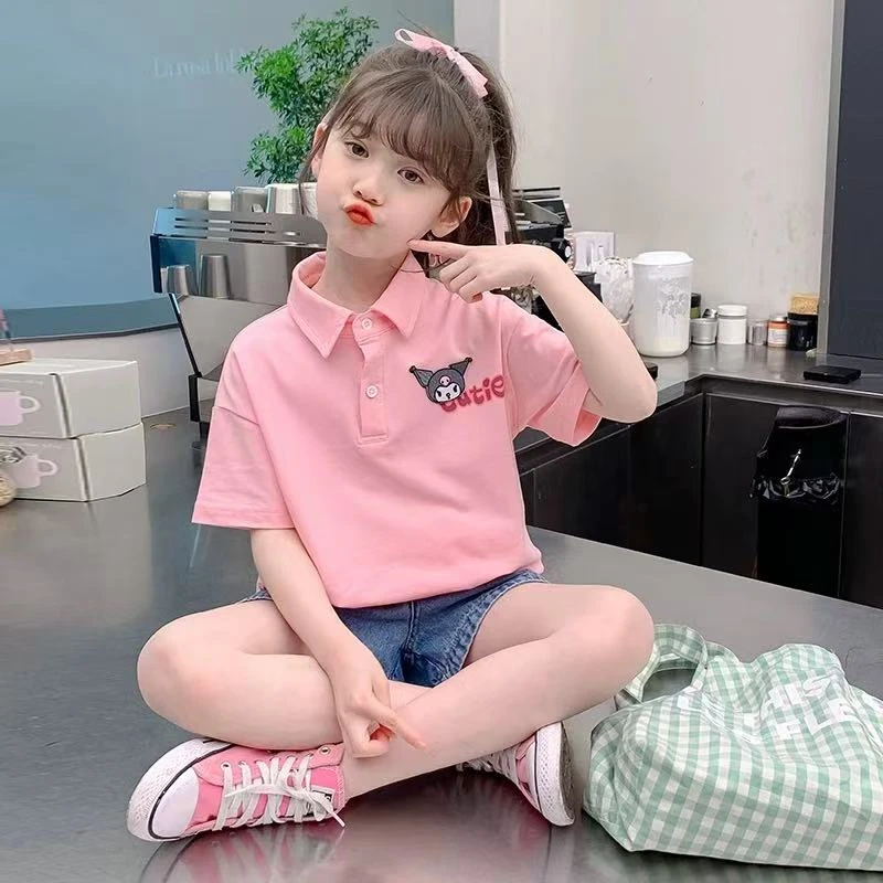 女童夏装2025洋气儿童POLO衫中大小童夏季短袖纯棉t恤库洛米衣服