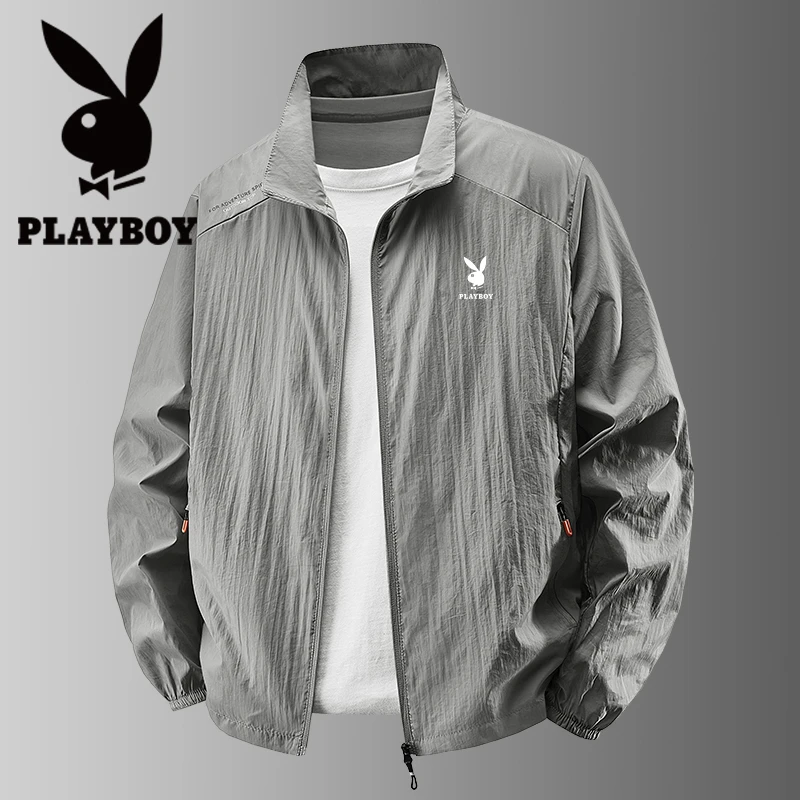 花花公子新款冰丝防晒服外套男休闲夏季防止外线薄款宽松大码夹克