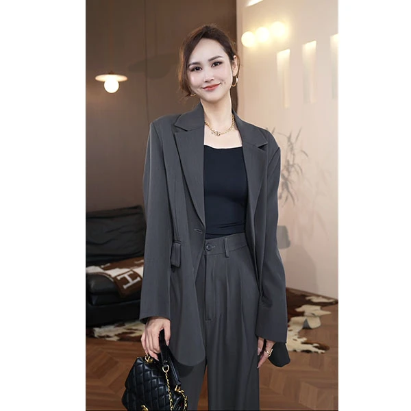【YINGZI】2025年春季宽松小西装外套女韩版直筒长裤西服裤子