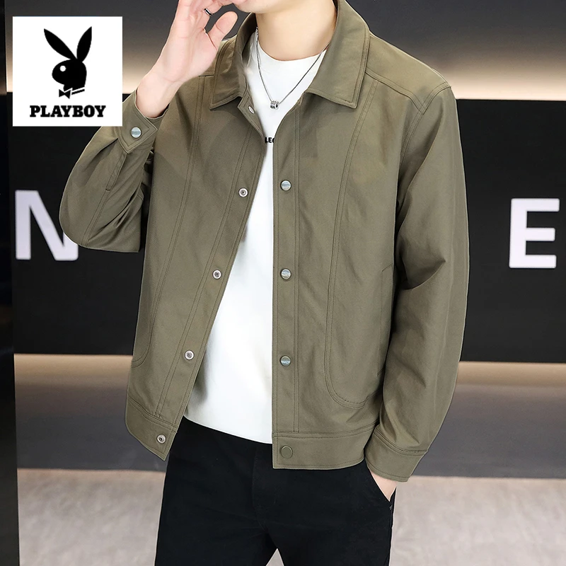 花花公子春秋季韩版翻领男士工装薄夹克宽松薄款保暖秋季时尚上衣