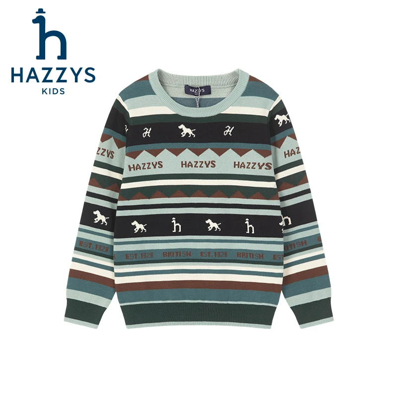 Hazzys/哈吉斯品牌童装男童套头线衣圆领长袖线衣时尚休闲