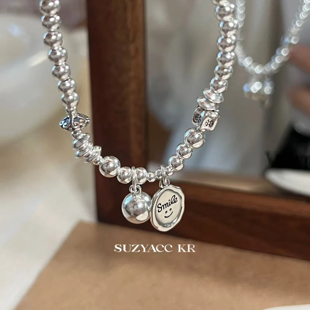 Suzyacc Kr 925银手链 【笑脸圆牌】手链气质时尚百搭小众DC0266