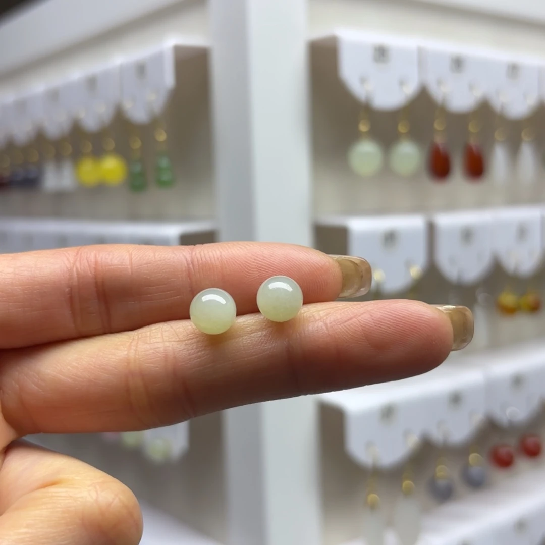 和田玉银S925镶嵌耳饰