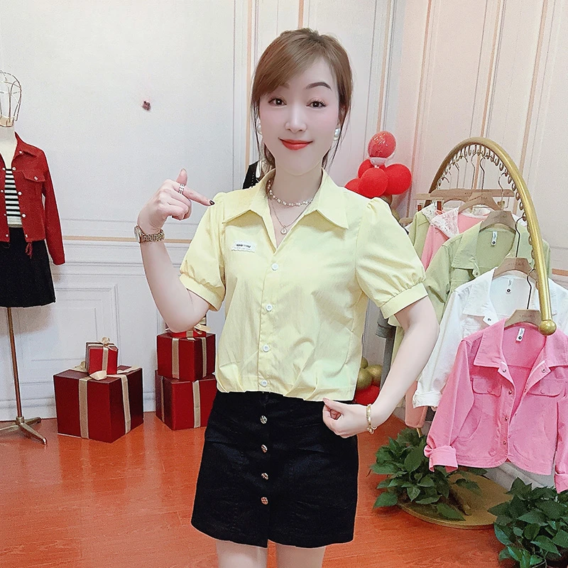 时髦设计简约百搭短袖POLO领衬衫女2025春夏季新款气质通勤上衣潮