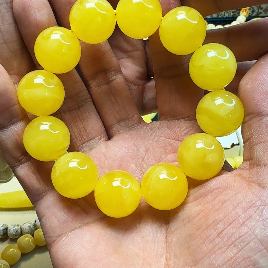 蜜蜡珠宝奇石未镶嵌?*昂焦皮同料手串（有瑕疵）