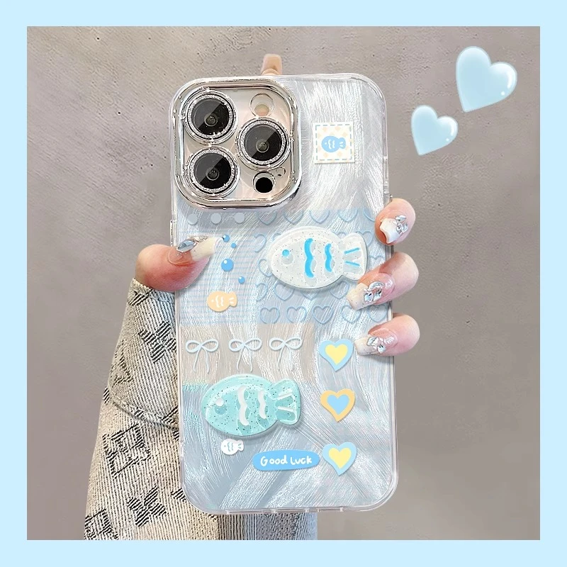 羽毛银海底小鱼适用苹果16手机壳iphone15华为op小米vivo防摔43女