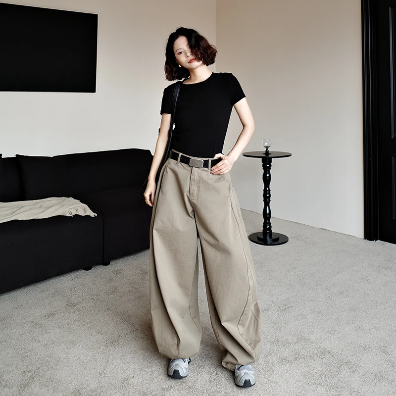 大牌简约时尚廓形弯刀裤女宽松休闲裤（配腰带） Y-KZ031418#