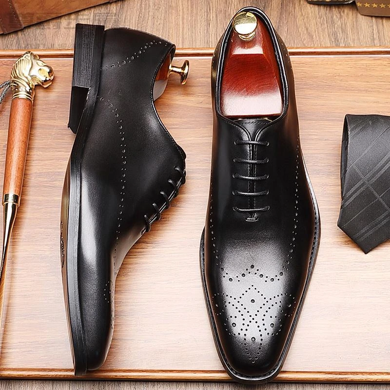 男士英伦手工布洛克雕花皮鞋男头层牛皮复古商务正装新郎结婚鞋潮