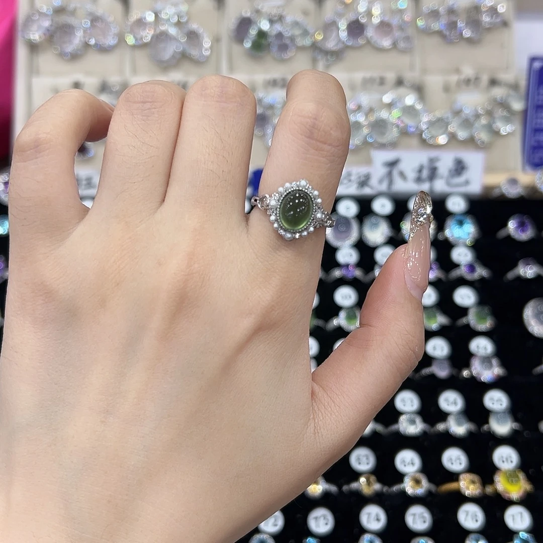 ****蛇纹石玉银S925镶嵌戒指