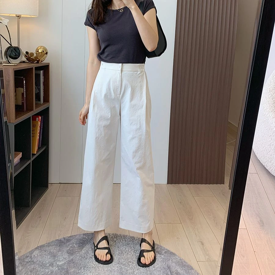 工装休闲裤女2025夏季薄款大码胖mm梨形身材小个子直筒阔腿九分裤