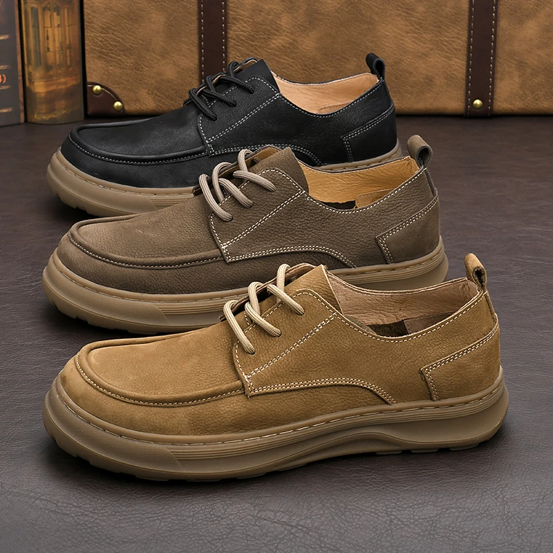 2025新款透气磨砂皮休闲皮鞋头层牛皮耐磨牛筋底休闲鞋时尚男款