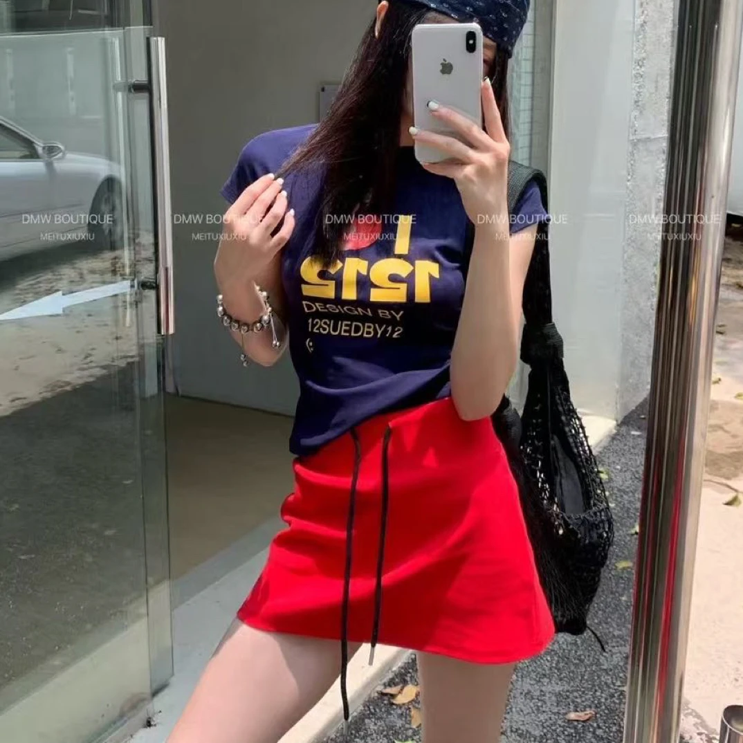 DMW 纯色百搭抽绳短裙428#