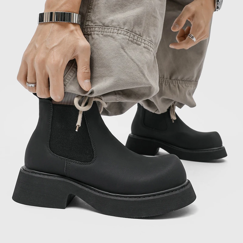 马丁靴男切尔西圆头英伦风厚底增高5厘米矮人乐百搭男靴潮流男鞋