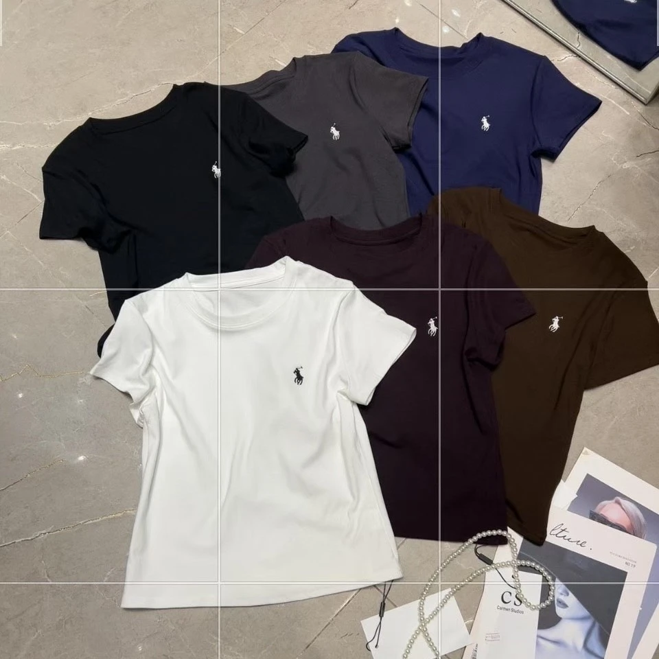 秋款刺绣百搭透气纯色女短袖圆领修身百搭上衣