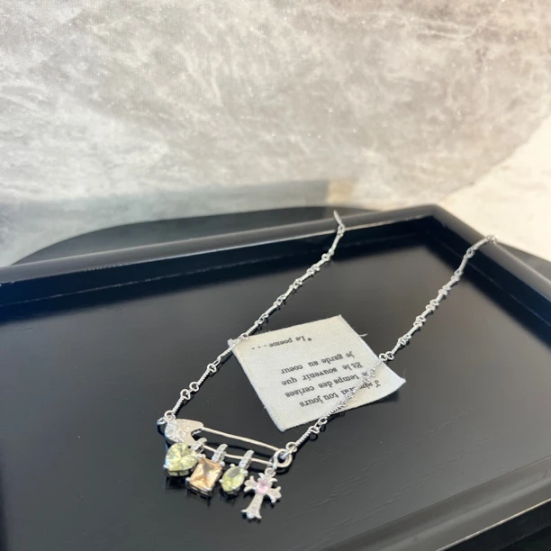 铜合金项链 别针爱心十字项链XL3024