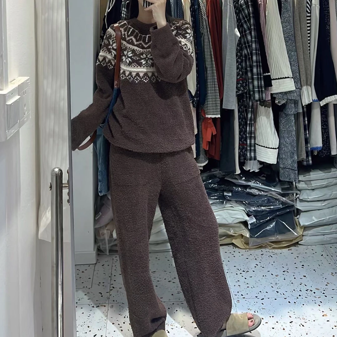 2025年睡衣女秋冬季半边绒加绒加厚保暖休闲可外穿家居服套装