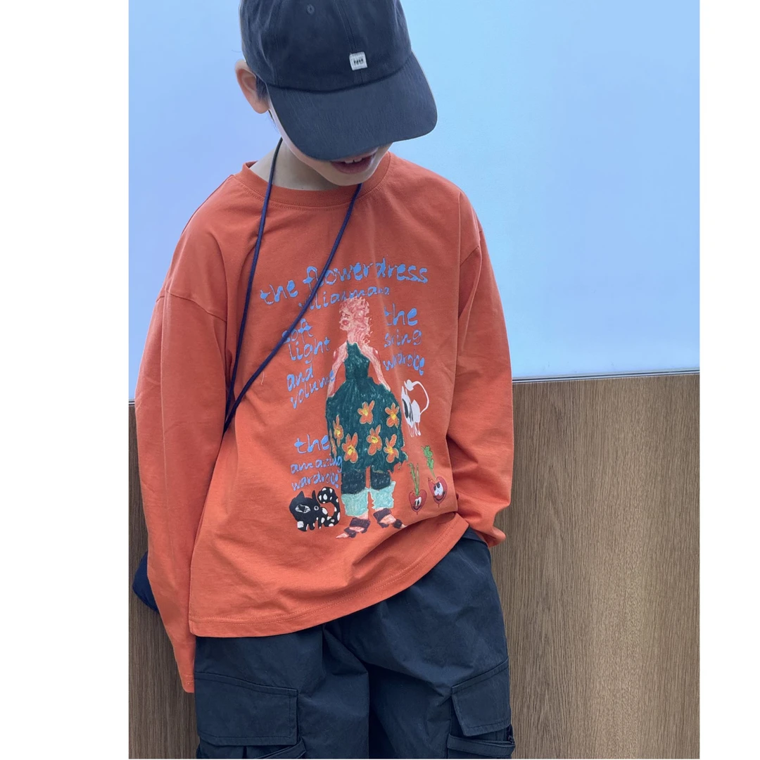 vilimama2025春款艺术生橘色涂鸦长袖T恤55391