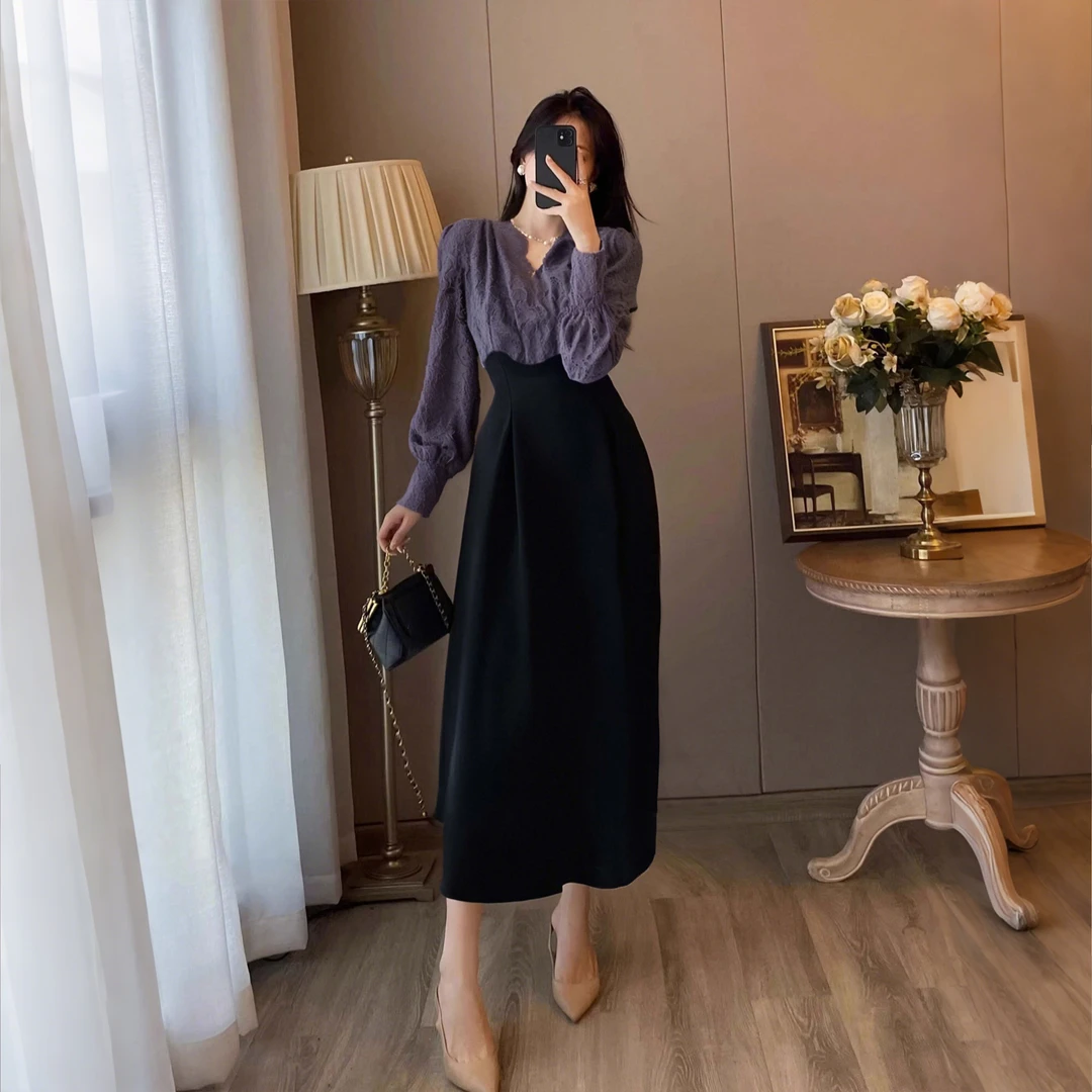 【密】2025春秋新款名媛气质显瘦假两件裙子女装时尚连衣裙2661