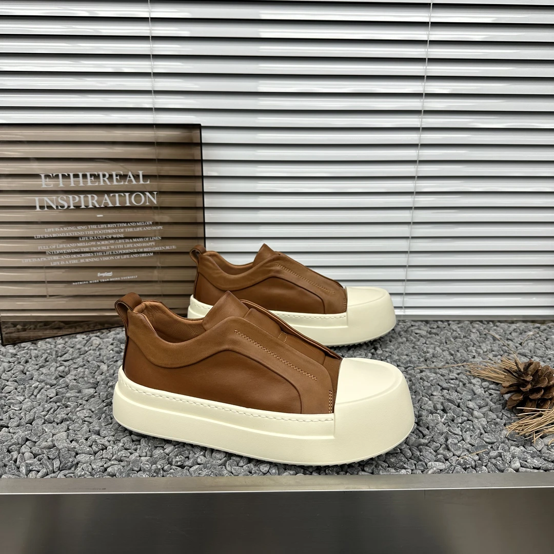 男士轻奢手工潮鞋厚底擦色复古英伦风时尚板鞋增高轻便透气面包鞋