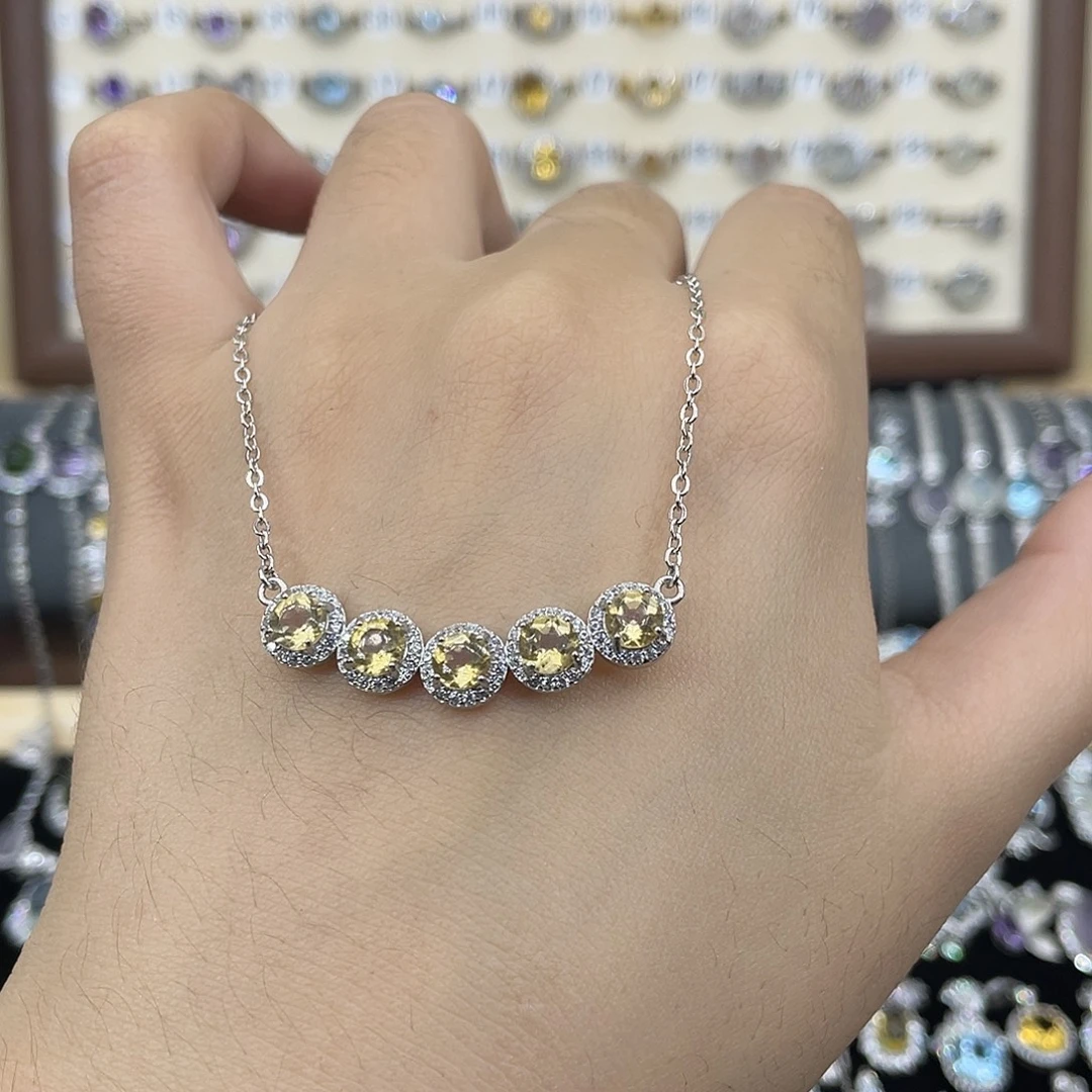 黄晶颈饰银S925镶嵌