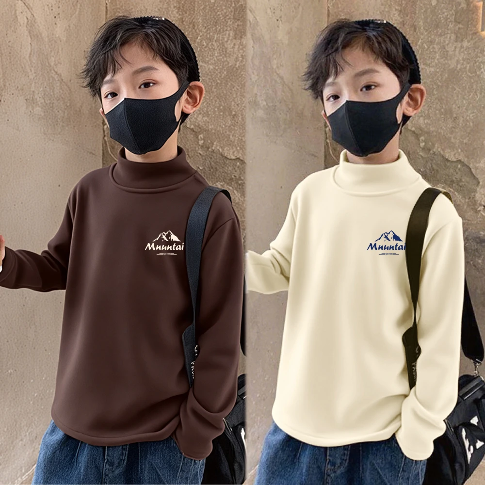 中大童德绒内搭打底衫半高领男童痞帅上衣秋冬款加绒加厚长袖t恤