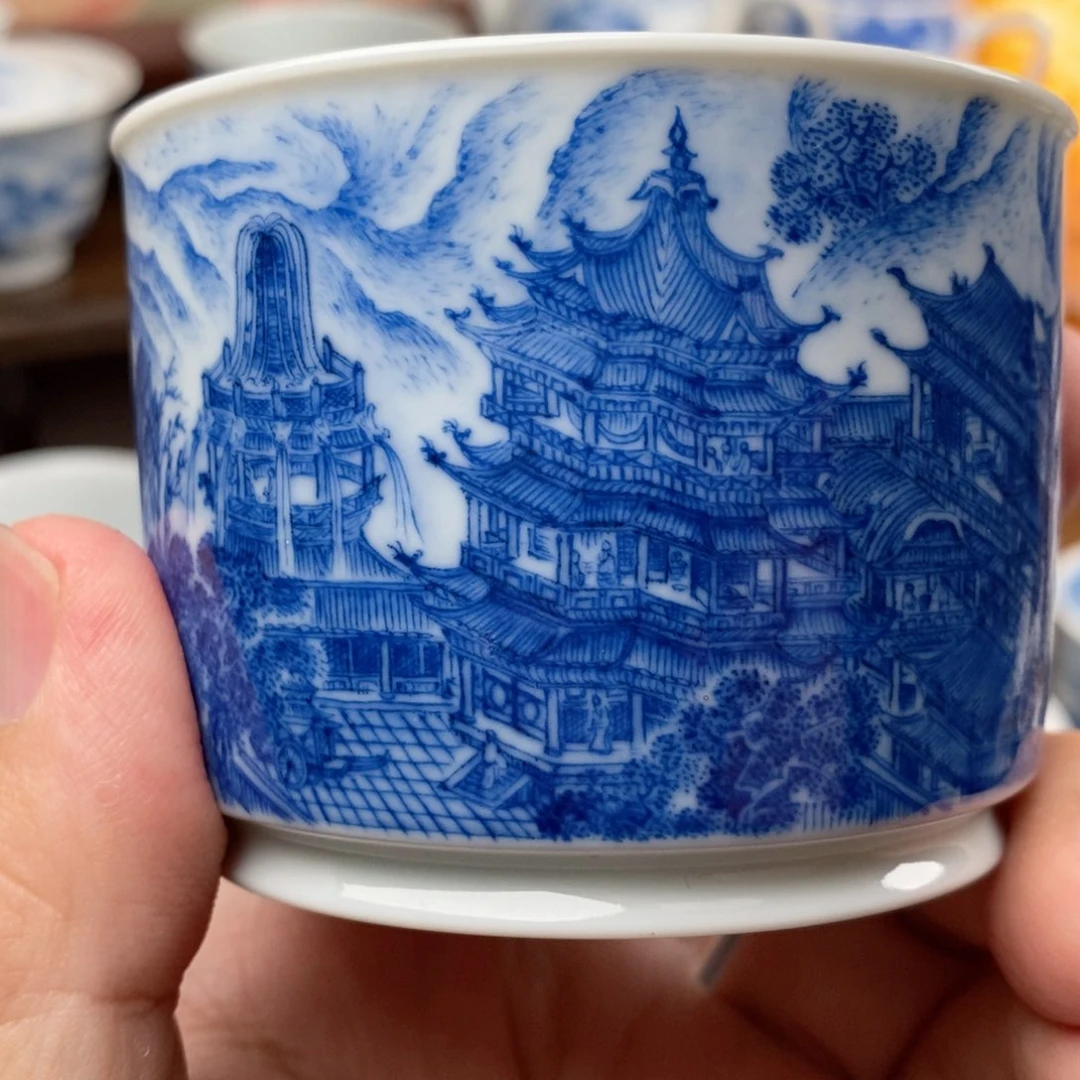 青花手绘山水主人杯