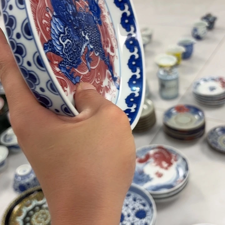 瓷片釉里红麒麟踏浪大胡乘景德镇