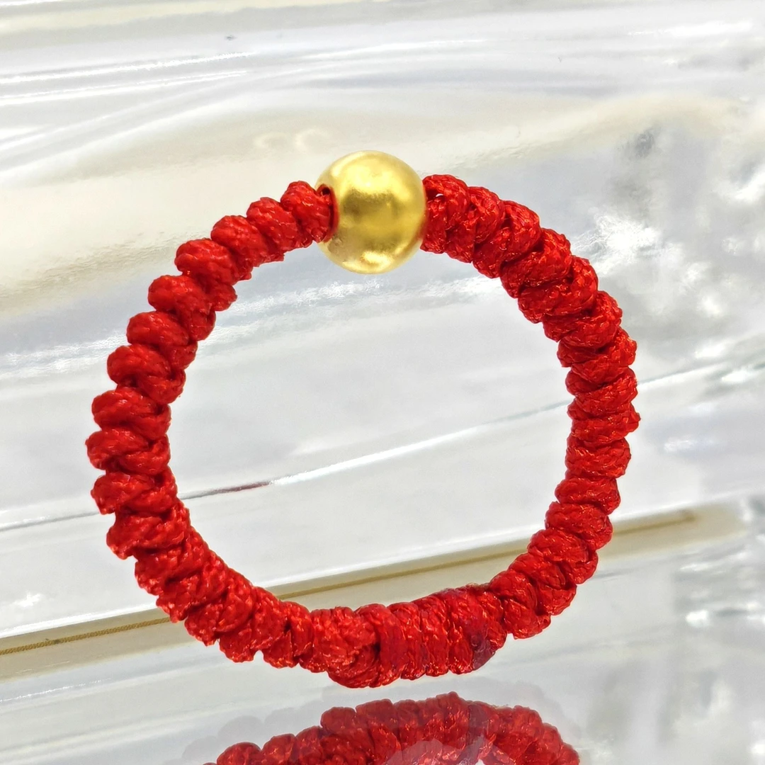 【小宝专属】足金古法小金珠送红绳弹力戒圈