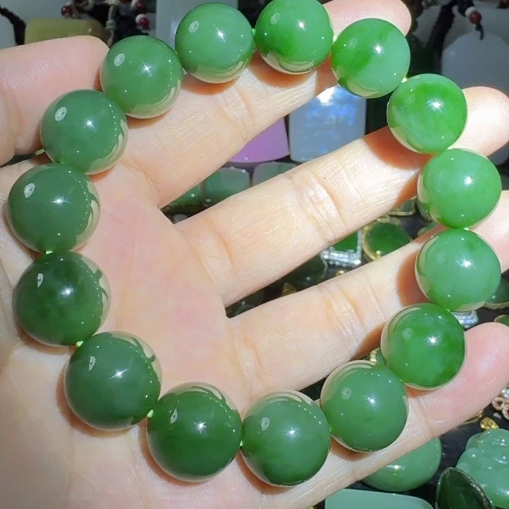 和田玉未镶嵌颈饰粉阳绿15