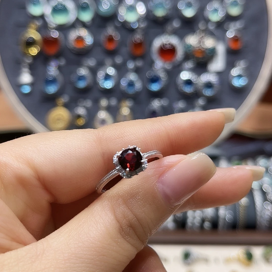 蛇纹石玉银S925镶嵌戒指