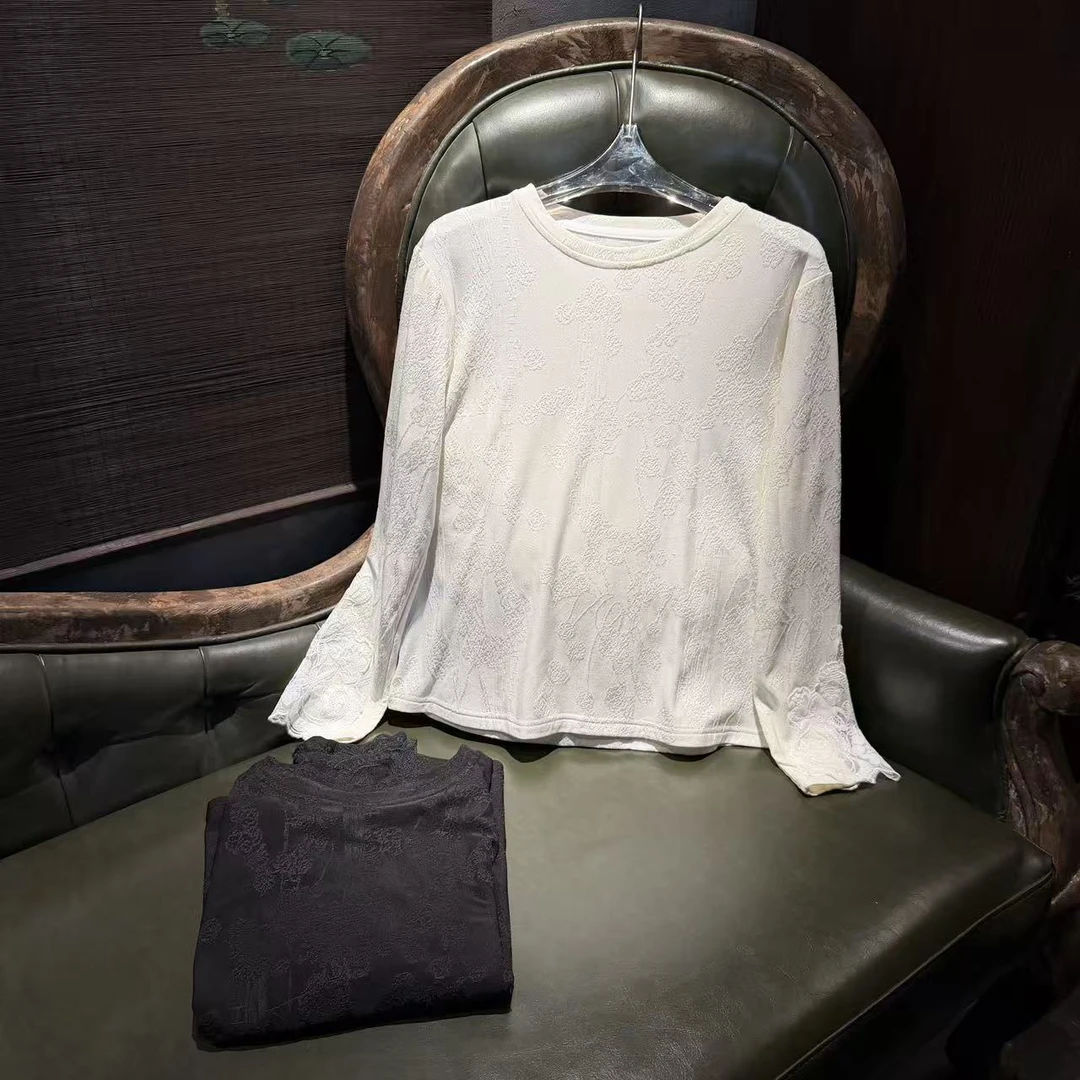 【优搭严选】时尚百搭设计款气质休闲暗纹提花打底T恤B532