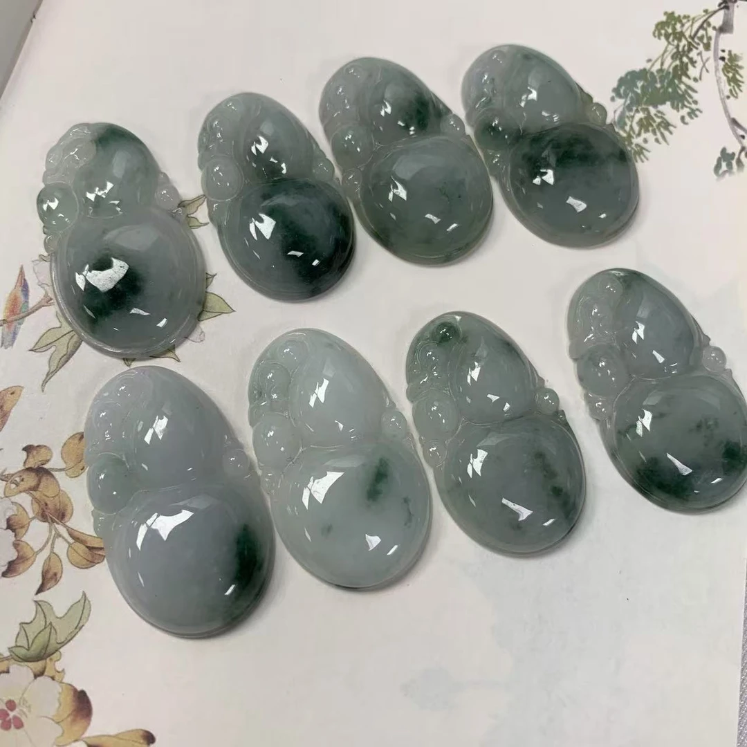 缅甸天然A货翡翠糯种飘花精雕时尚百塔翡翠葫芦玉坠-多样性发其一