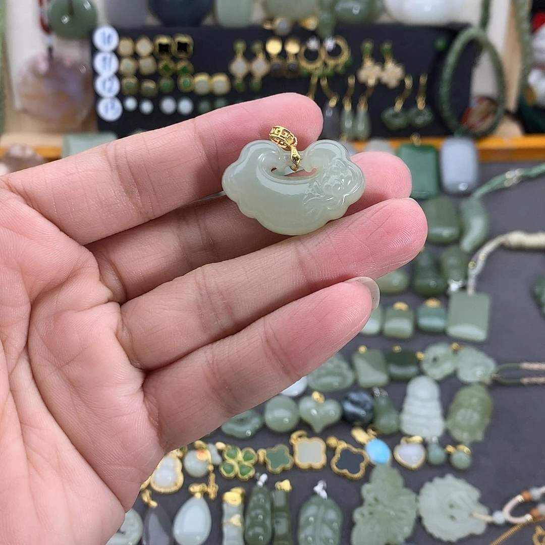 和田玉银S925镶嵌吊坠(不含链)