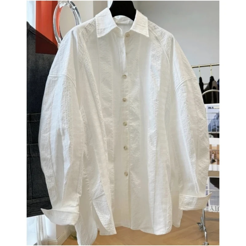 法式洋气300斤特大码纯色高级感长袖衬衫早秋男女慵懒洋气翻领衫