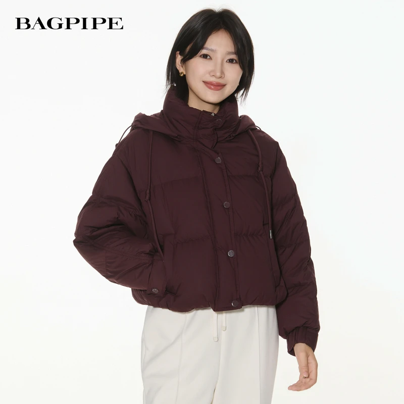 风笛2025冬季新款时尚鹅绒羽绒服小个子90绒短款羽绒服面包服保暖