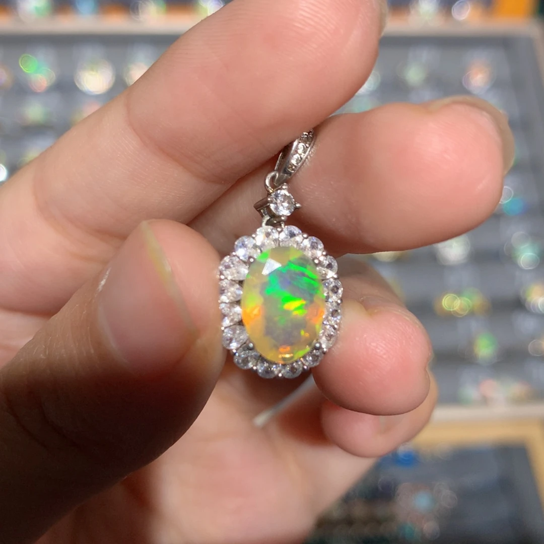 银S925镶嵌欧泊欧泊吊坠y