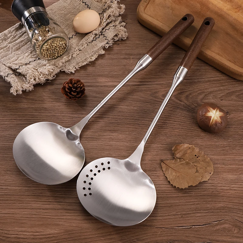加厚加长胡桃木柄手柄不锈钢蘑菇铲大号家用锅铲