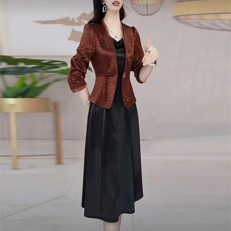 【两件套】27203新款秋季轻奢贵夫人气质时尚大气休闲显瘦套裙-XZY