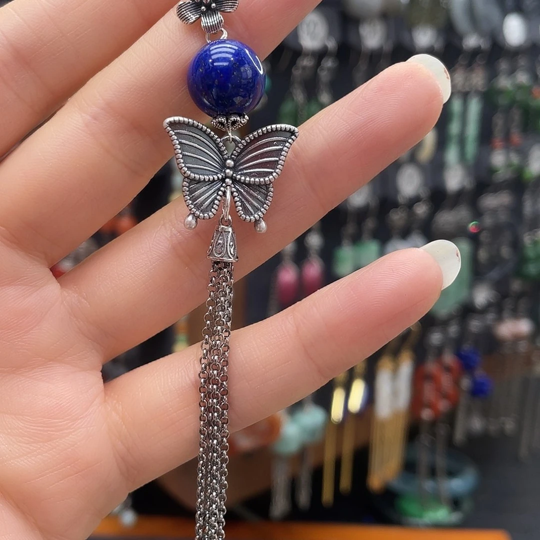 青金石耳饰银S925镶嵌蓦****然805ghjjhh