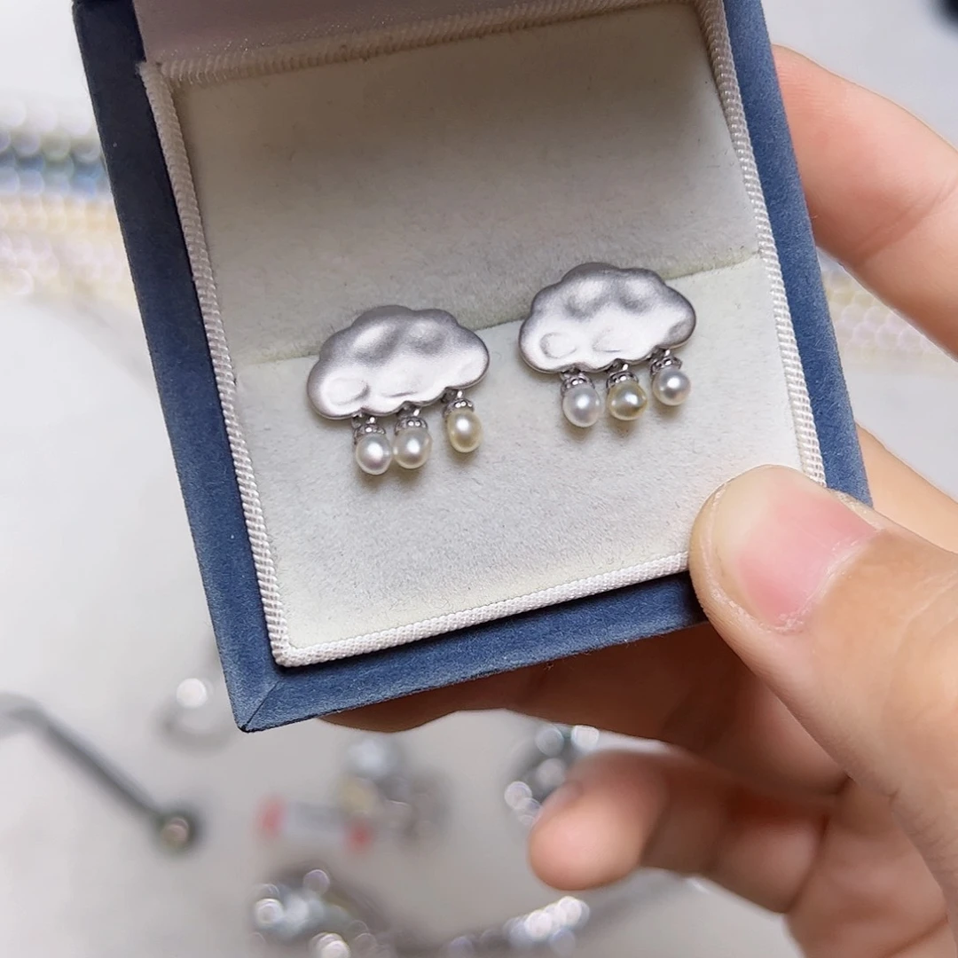 海水珍珠耳饰银S925镶嵌