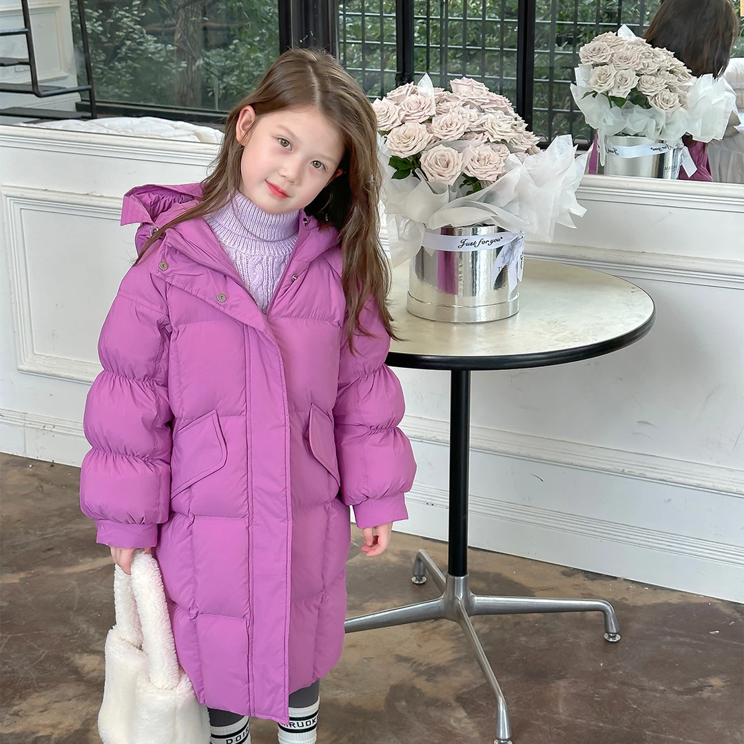 【沫沫妈】2023冬款百搭儿童保暖三防中长款连帽羽绒服23DC0001