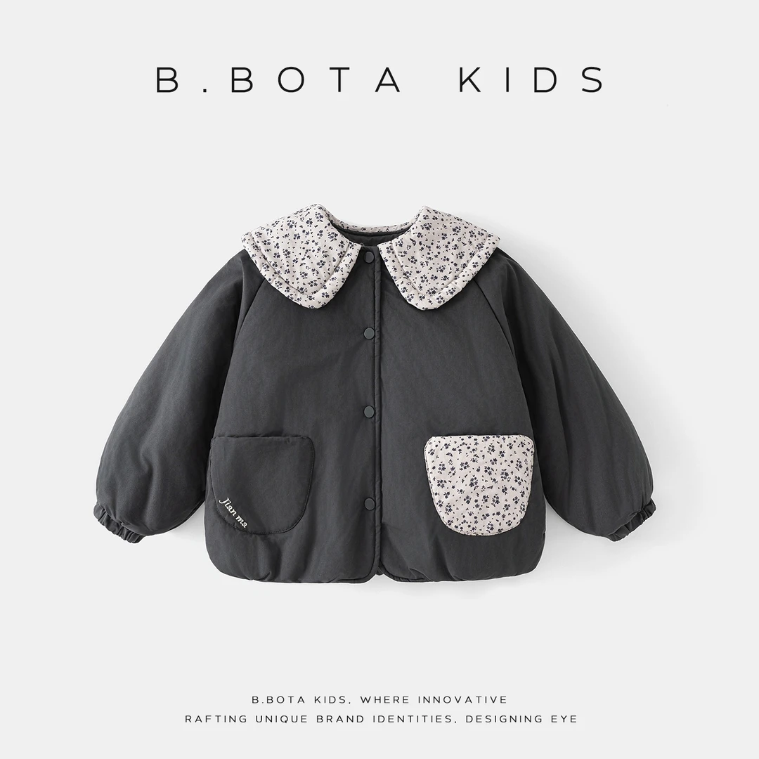 〖姐姐家〗2025冬款儿童萌娃穿搭碎花口袋翻领棉袄外套26835