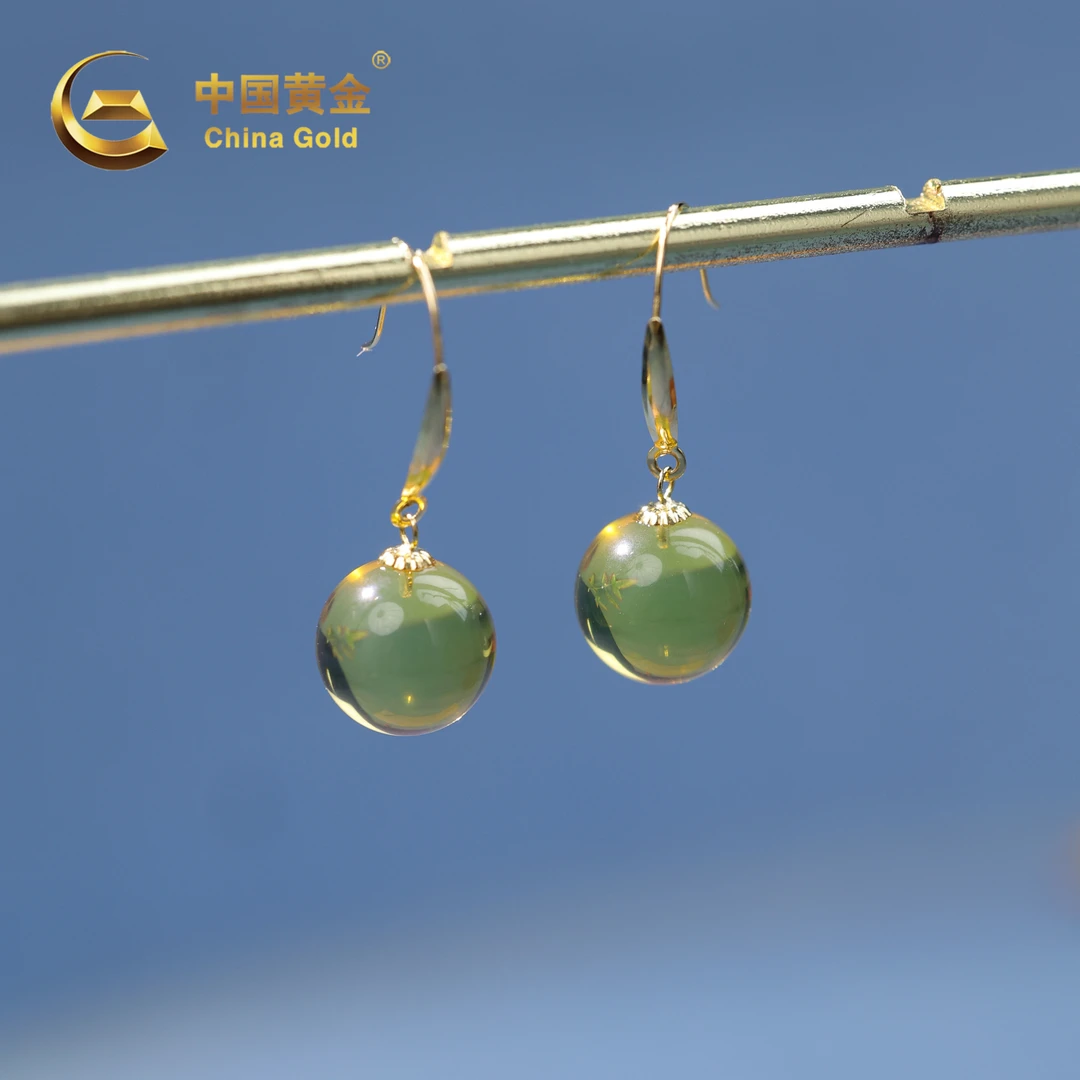 【中国黄金】昭阳 | 琥珀*耳饰*18K金镶嵌-R1497-Y