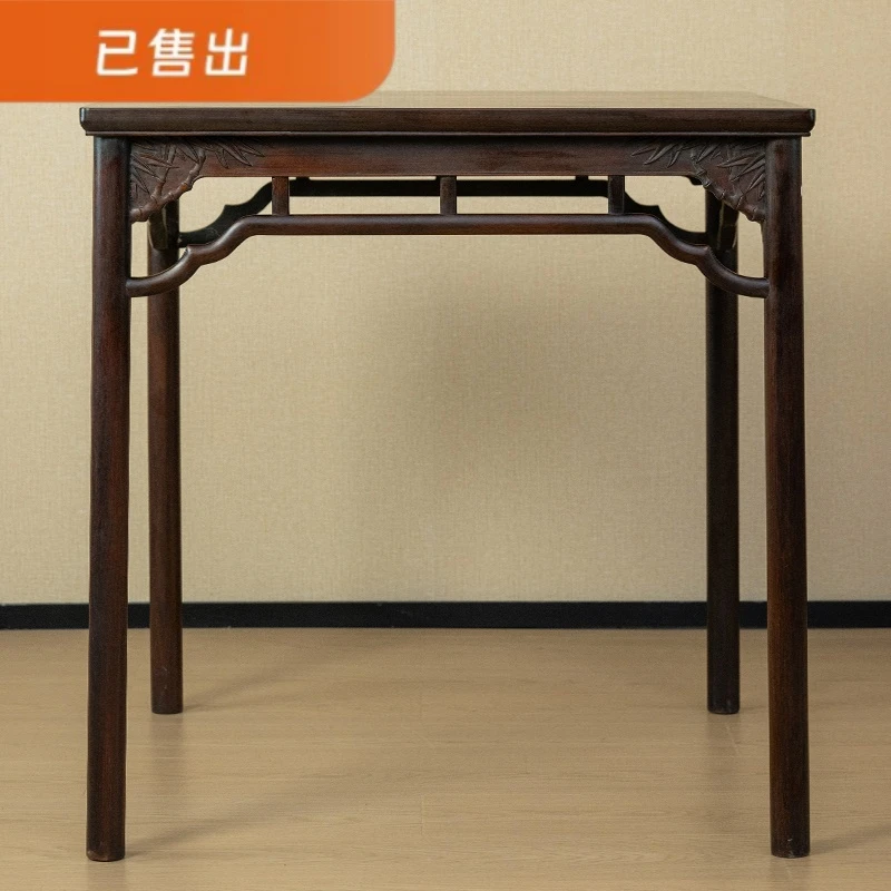 【已售勿询仅供欣赏】清代 红木竹纹罗锅枨矮栳文房桌 古董家具