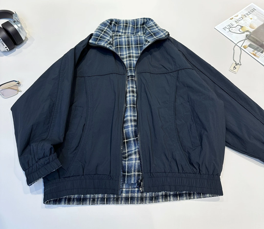 儿童服装2025潮款痞帅童装中大童帅气立领格子外套双面穿 25467