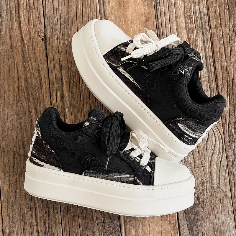 隐形增高8CM新款运动休闲鞋潮牌痞帅厚底板鞋小众低帮百搭帆布鞋