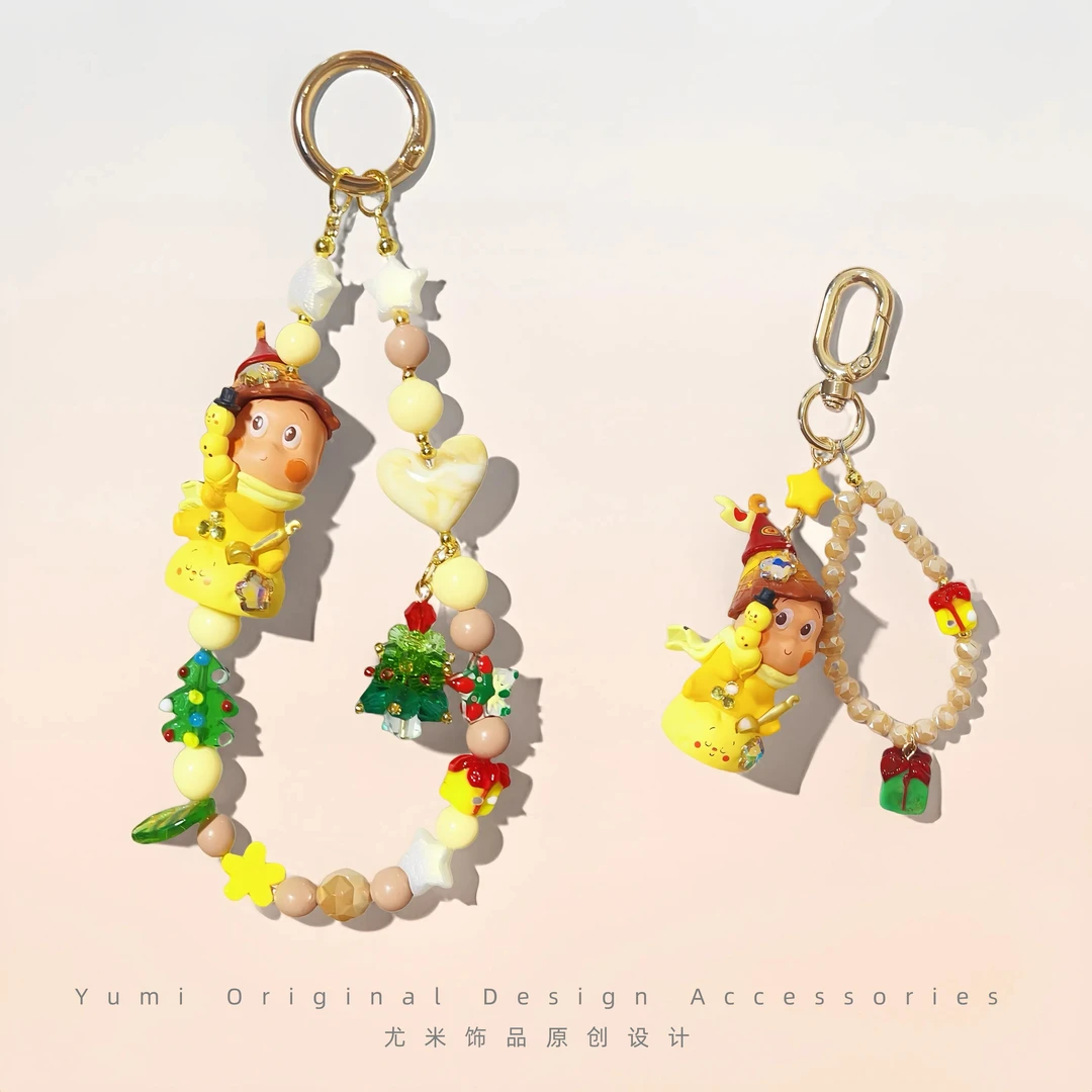 卡通娃娃糖果色圣诞星星人串珠手机链钥匙扣时尚包包挂件L193