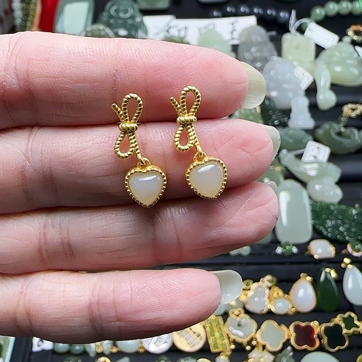 银S925镶嵌和田玉耳饰用*