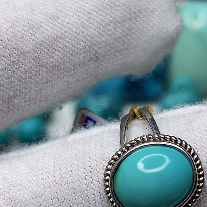 绿松石银S925镶嵌天然原矿 地大质检